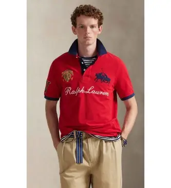 per uomo 710B14219002 Polo piqué rossa Classic Fit con stemma (M), Rosso, Casual, Cotone, Manica corta