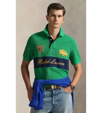 per uomo 710B14223002 Polo Classic Fit in piqué verde con stemma (M), Casual, Cotone, Manica corta