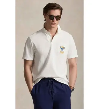 per uomo 710B14573002 Polo piqué bianca classica con stemma (S), Bianco, Casual, Cotone, Manica corta