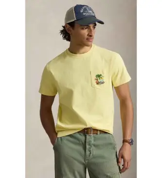 per uomo 710B14586002 T-shirt in maglia ricamata Classic Fit in giallo (S), Casual, Cotone, Manica corta
