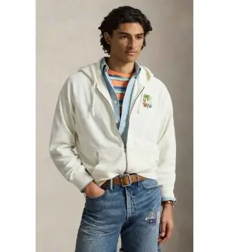 per uomo 710B14590001 Felpa con cappuccio dalla vestibilità comoda, color bianco sporco, ricamata (S), Casual, Cotone