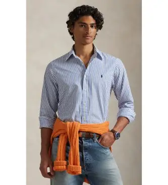 per uomo 710B15595008 Camicia in popeline a righe blu su misura (S), Casual, Cotone, Manica lunga