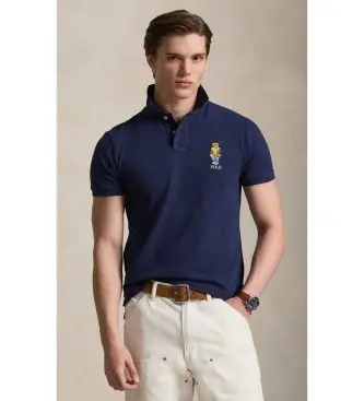per uomo 710B16251001 Polo in piqué con finiture blu navy Polo Bear Custom Slim (S), Casual, Cotone, Manica corta