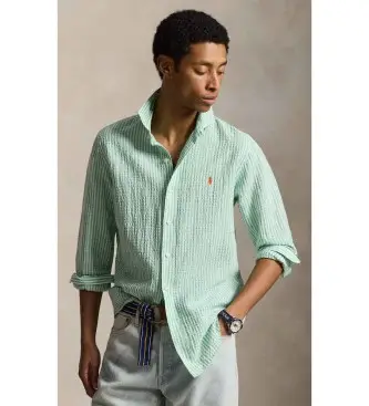 per uomo 710B16700004 Camicia sirsaca su misura con strisce verdi (S), Casual, Verde, Cotone, Manica lunga