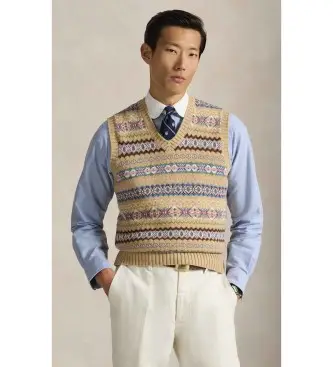 per uomo 710B17208001 Gilet Fair Isle in cotone e lana beige (XS), Casual, Classico