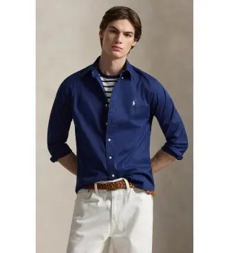 per uomo 710B20512006 Camicia in twill leggero blu navy su misura (S), Casual, Da sera, Cotone, Classico, Manica lunga