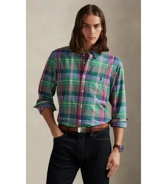 per uomo 710P00629001 Camicia a quadri Oxford verde su misura (M), Casual, Cotone, Manica lunga