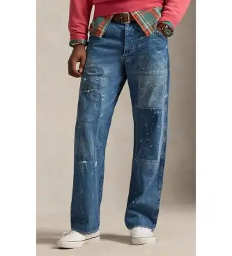 per uomo 710P02950001 Jeans blu effetto anticato modello Carpenter Relaxed Fit (38/32), Casual, Cotone, Denim