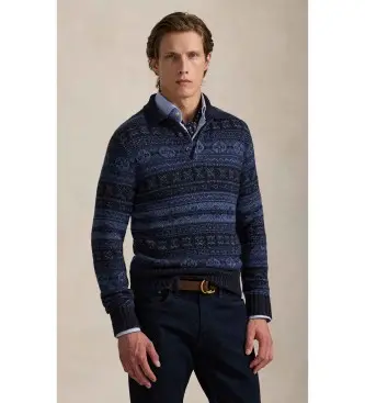 per uomo 710P03176001 Maglione Fair Isle con colletto polo blu navy (XS), Casual, Lana, Classico