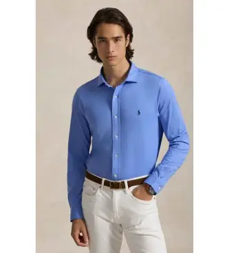 per uomo 710P03960003 Camicia in maglia blu con colletto italiano (S), Casual, Cotone, Classico, Manica lunga