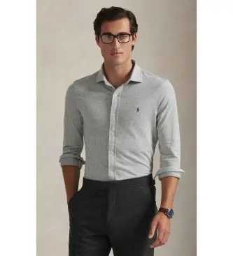 per uomo 710P03962001 Camicia in jersey lavorato a maglia pied de poule beige (S), Casual, Cotone, Classico, Manica lunga