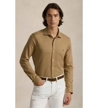per uomo 710P03963001 Camicia beige a spina di pesce (S), Casual, Cotone, Classico, Manica lunga