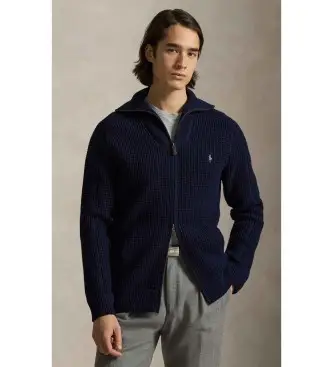 per uomo 710P04291001 Maglione con cerniera in lana e cotone blu navy (XS), Casual, Classico