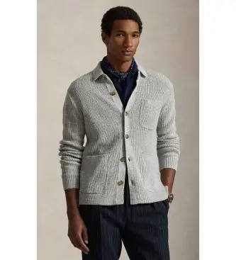 per uomo 710P04445001 Cardigan in cotone testurizzato grigio (S), Casual, Classico