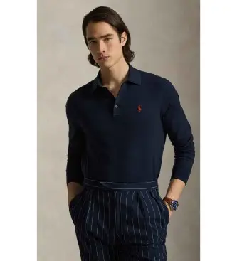 per uomo 710P04446001 Maglione in cotone con colletto polo blu navy (M), Casual, Classico, Manica lunga