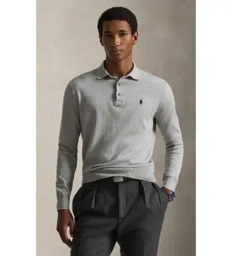 per uomo 710P04446002 Maglione in cotone con colletto polo grigio (S), Casual, Classico, Manica lunga