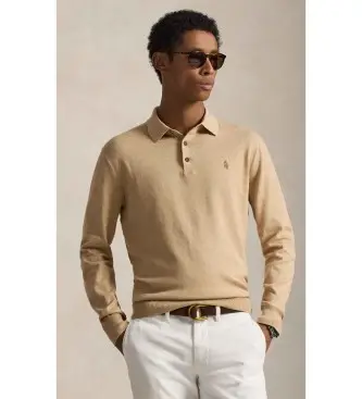 per uomo 710P04446003 Maglione con colletto polo in cotone beige (M), Casual, Classico