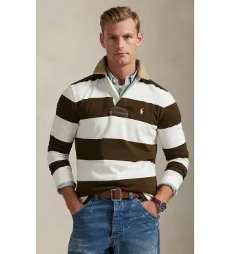per uomo 710P05317001 Maglietta da rugby marrone scuro Classic Fit (L), Casual, Cotone, Manica lunga