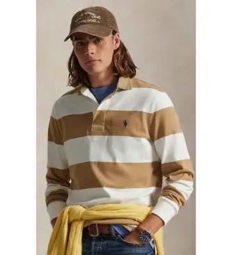 per uomo 710P05317006 Maglia da rugby marrone classica (S), Casual, Cotone, Manica lunga Cachi