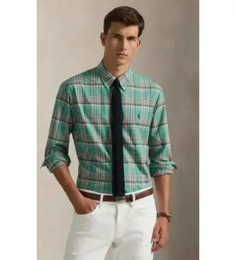 per uomo 710P06020005 Camicia in popeline scozzese verde su misura (S), Casual, Cotone, Classico, Manica lunga