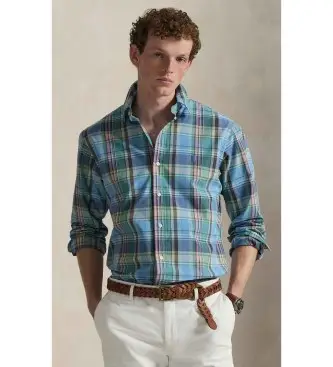 per uomo 710P06020007 Camicia in popeline scozzese blu su misura (XS), Casual, Cotone, Manica lunga