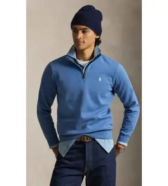 per uomo 710P06234506 Maglione blu a doppia maglia con cerniera corta (S), Casual, Cotone, Classico