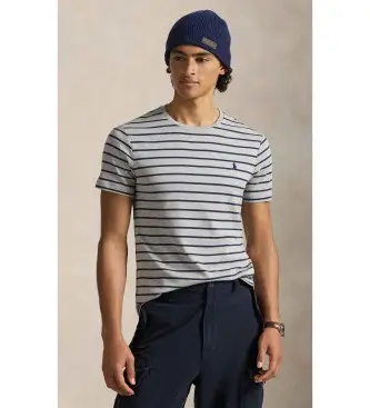 per uomo 710P07313002 Maglietta in morbido cotone con strisce grigie (S), Casual, Grigio, Manica corta