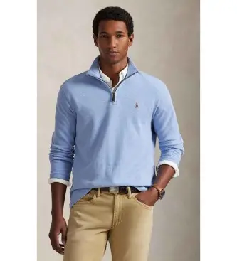 per uomo 710P07411001 Maglia blu a costine con cerniera corta (XS), Casual, Cotone, Classico