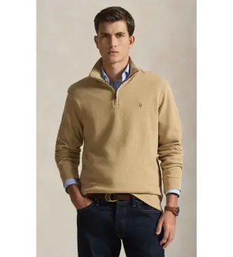 per uomo 710P07411006 Maglia a coste con cerniera corta beige (XS), Casual, Cotone, Classico Multicolore