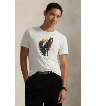 per uomo 710P08093003 Maglietta per il capodanno lunare con orso Polo bianco (XS), Casual, Cotone, Manica corta