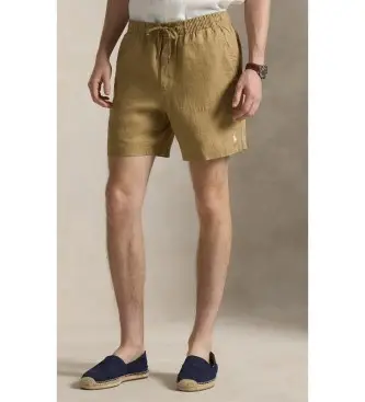 per uomo 710P08205503 Pantaloncini stile preppy, polo in lino beige (S), Marrone, Casual