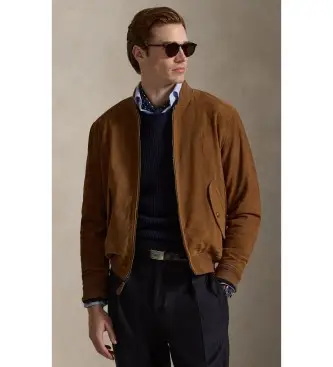 per uomo 710P08224500 Giacca da aviatore in pelle scamosciata marrone (S), Casual, Camoscio