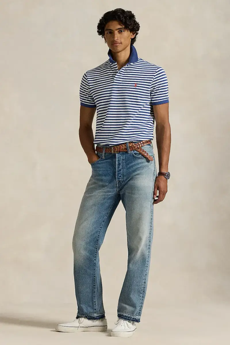 polo in cotone colore bianco 710956682 Blu navy miniatura 3