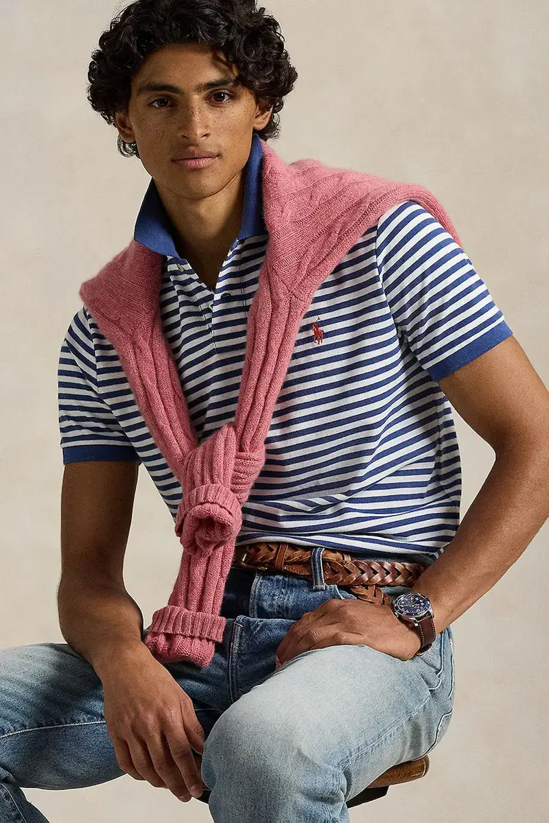 polo in cotone colore bianco 710956682 Blu navy miniatura 5