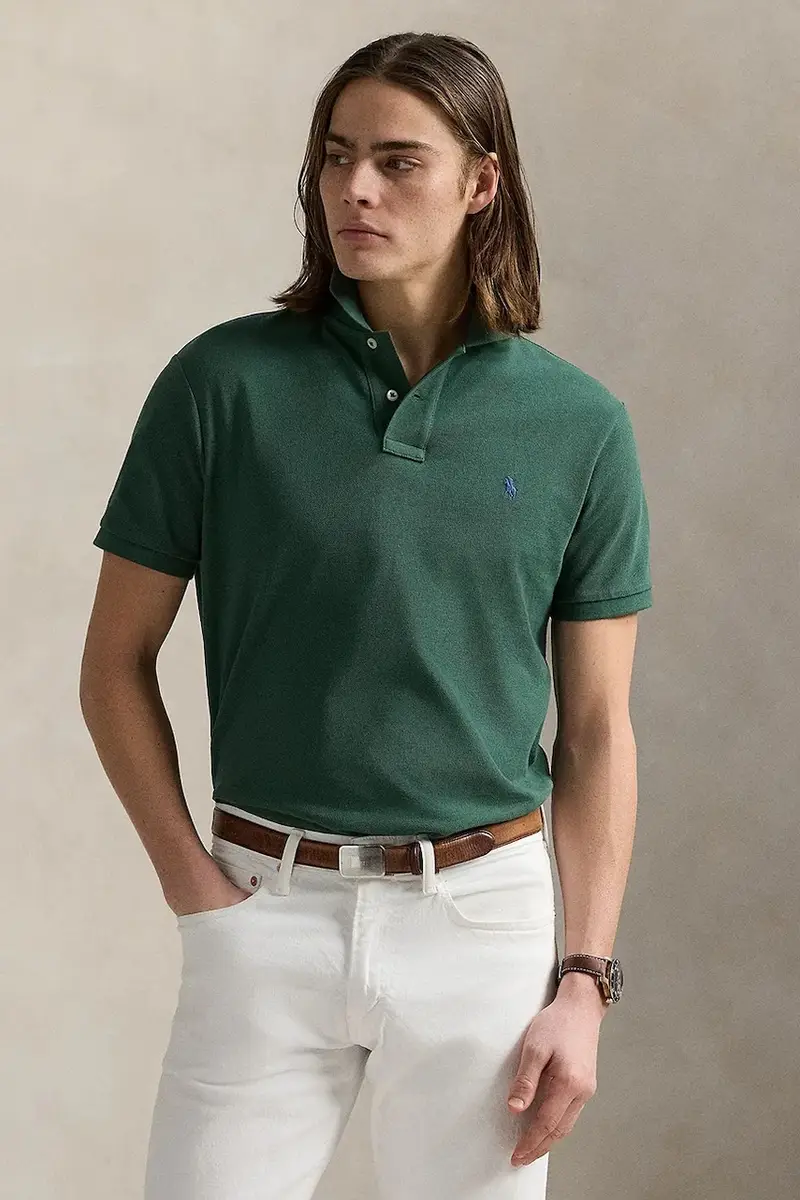 polo in cotone colore blu 710536856 Verde