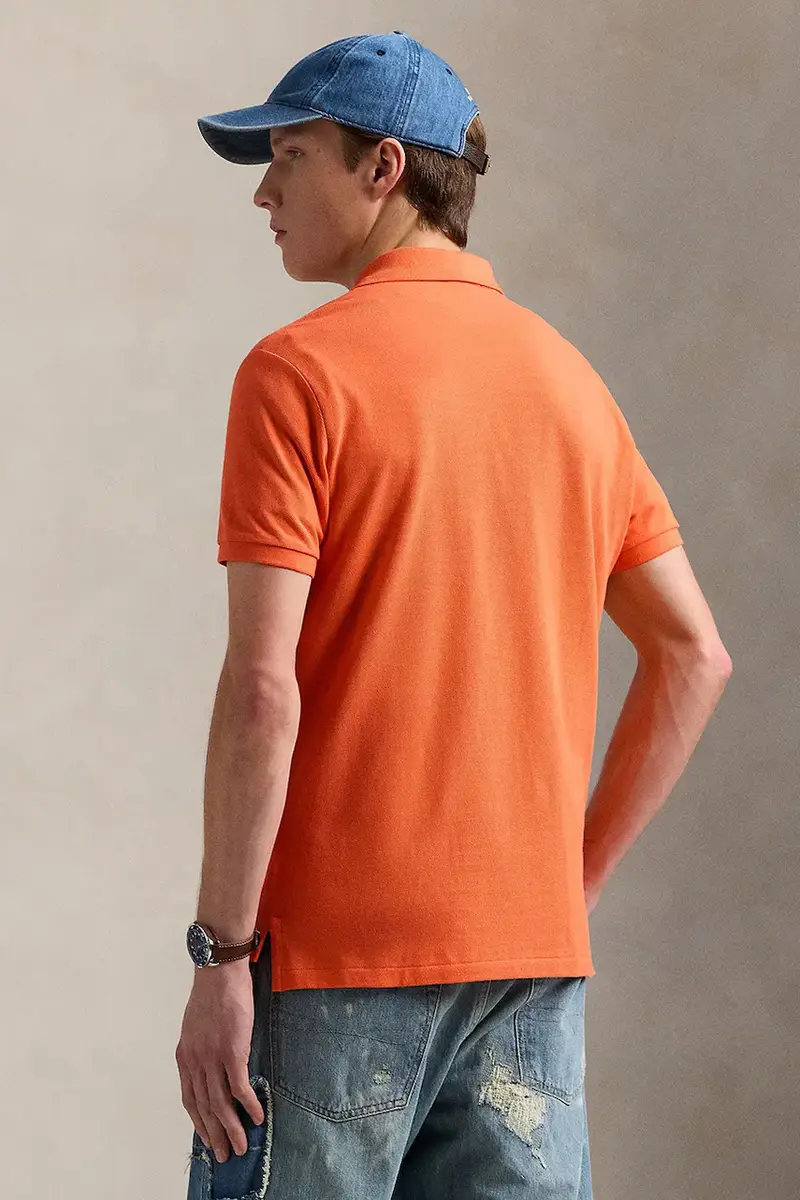 polo in cotone colore blu 710680784 Arancione miniatura 2