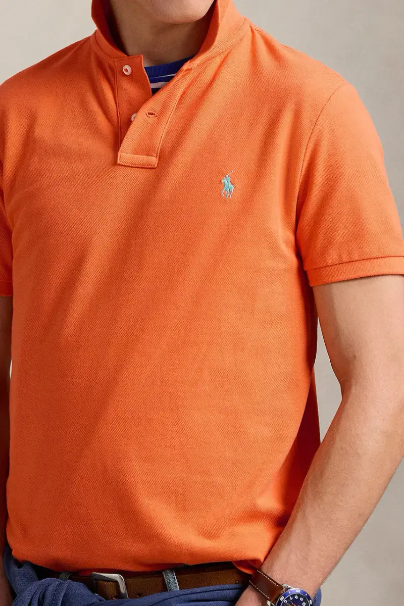 polo in cotone colore blu 710680784 Arancione miniatura 4