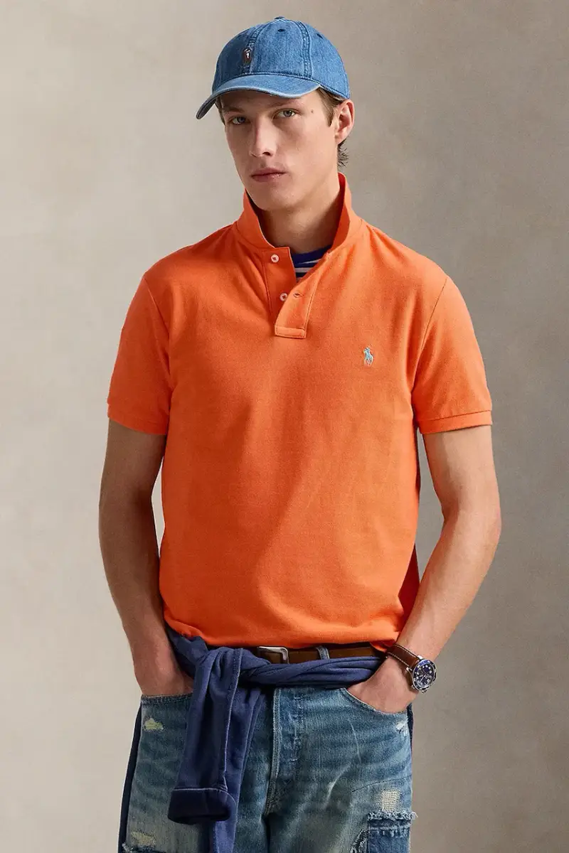 polo in cotone colore blu 710680784 Arancione