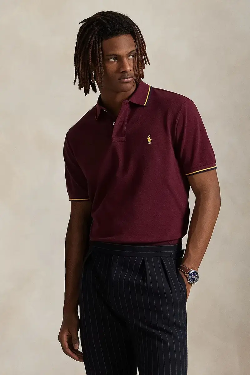 polo in cotone colore blu 710842621 Granata miniatura 5