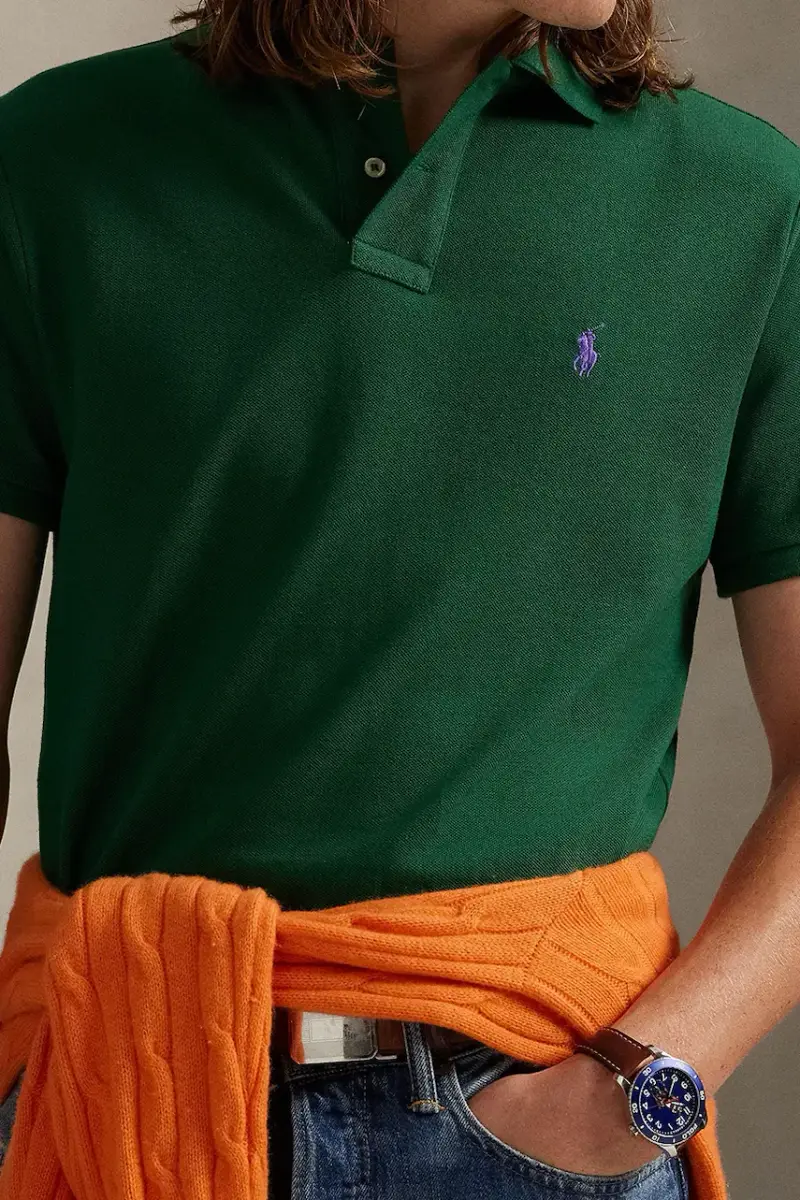 polo in cotone colore nero 710782592 Verde miniatura 4