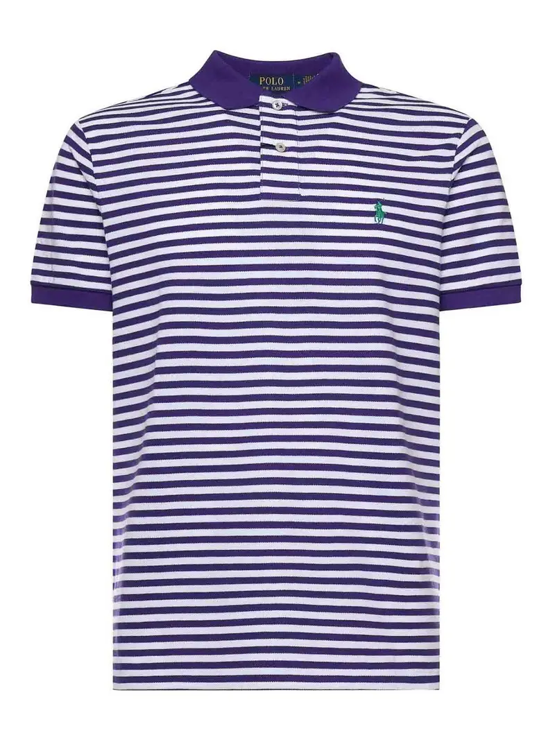 Polo In Cotone Rigato Con Logo Viola