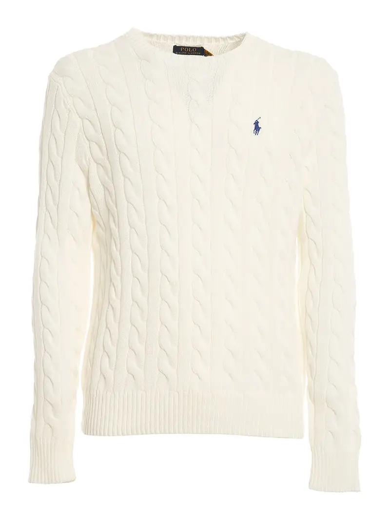Pullover in cotone a trecce Bianco