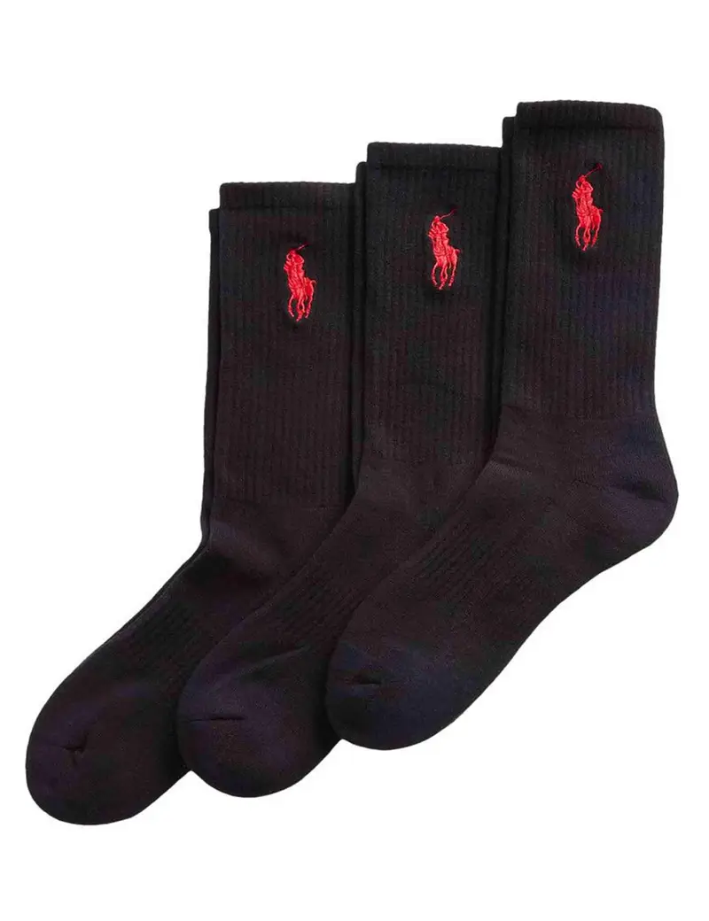 Set di 3 Calzini Crew in cotone nero Uomo 449858064002 BLACK 001