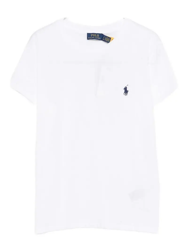 T-shirt Bianca In Cotone Con Cavallino Blu Bianco