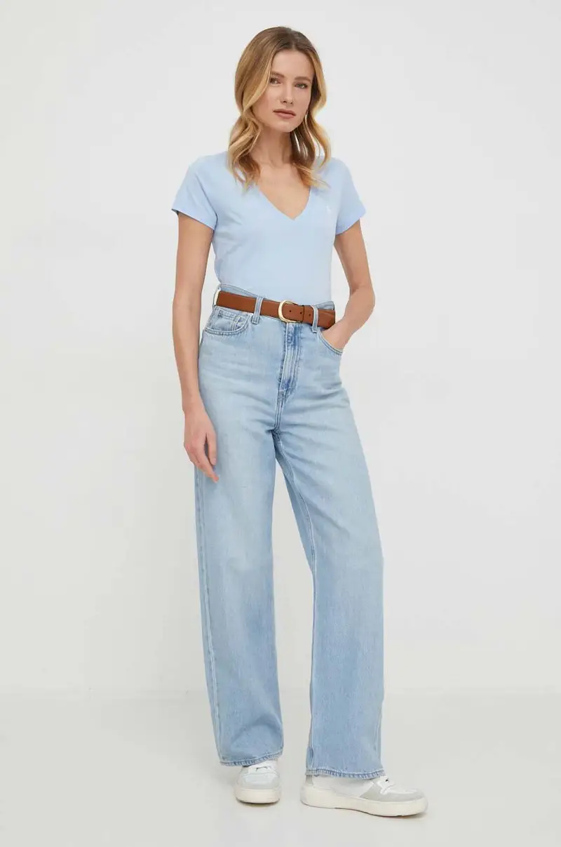 t-shirt in cotone colore blu miniatura 2