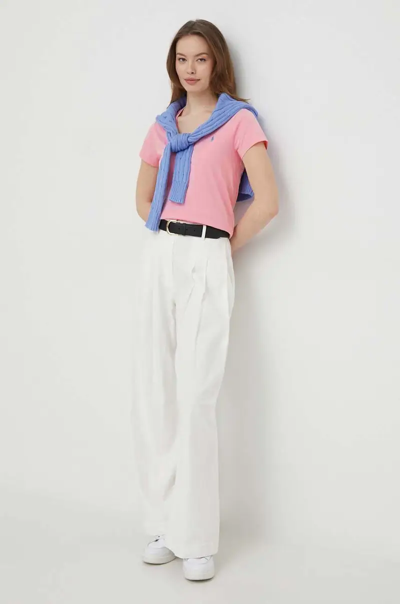 t-shirt in cotone colore rosa miniatura 2