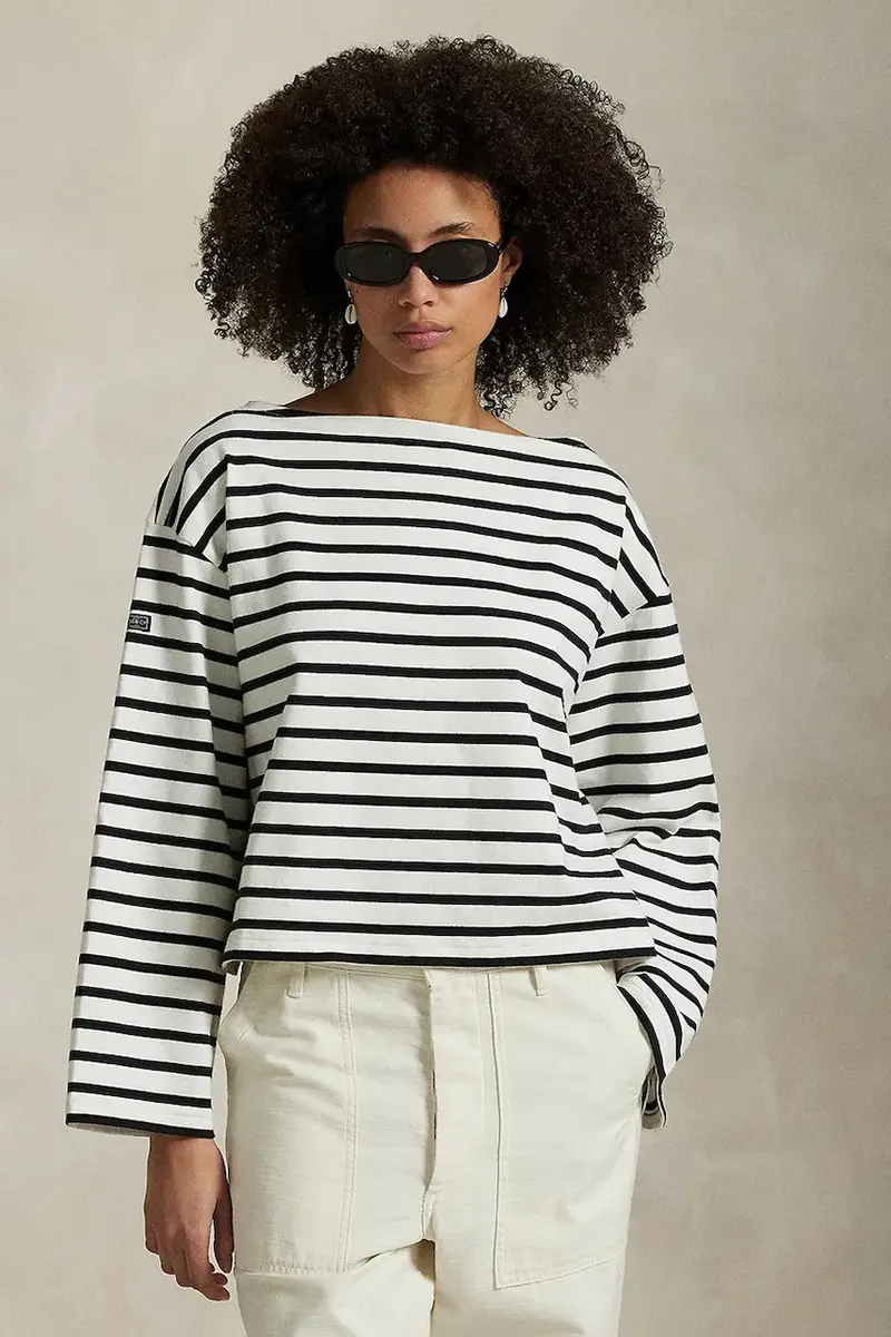 top a maniche lunghe in cotone colore blu 211959103 Bianco