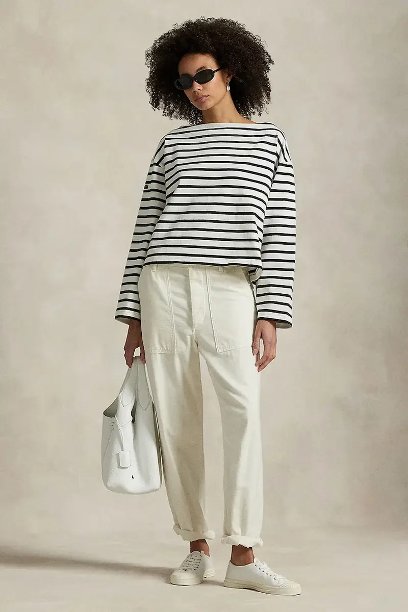 top a maniche lunghe in cotone colore blu 211959103 Bianco miniatura 3