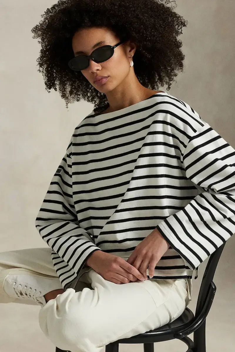 top a maniche lunghe in cotone colore blu 211959103 Bianco miniatura 5