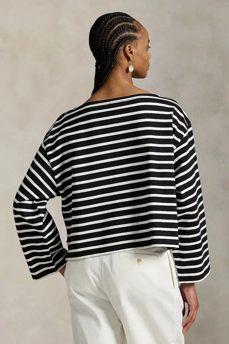 top a maniche lunghe in cotone colore blu 211959103 Nero miniatura 2